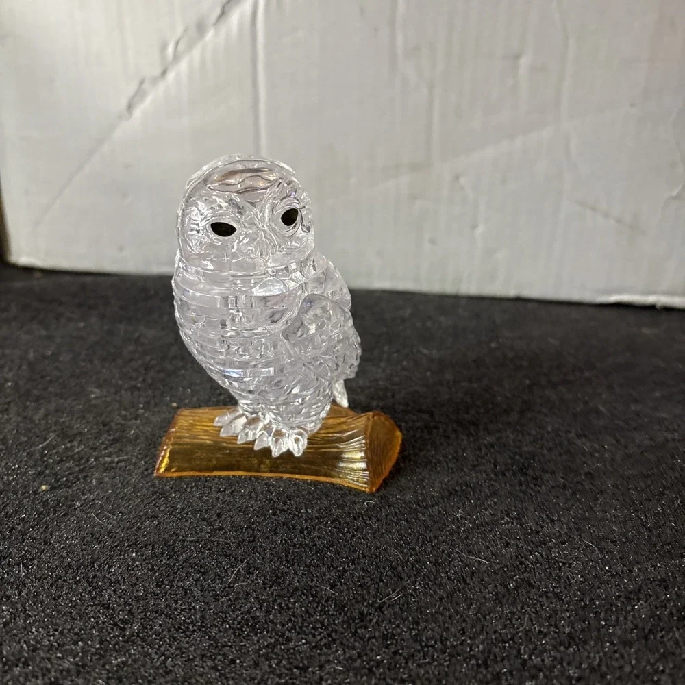 Plastic Clear Owl Figurine Amber Base